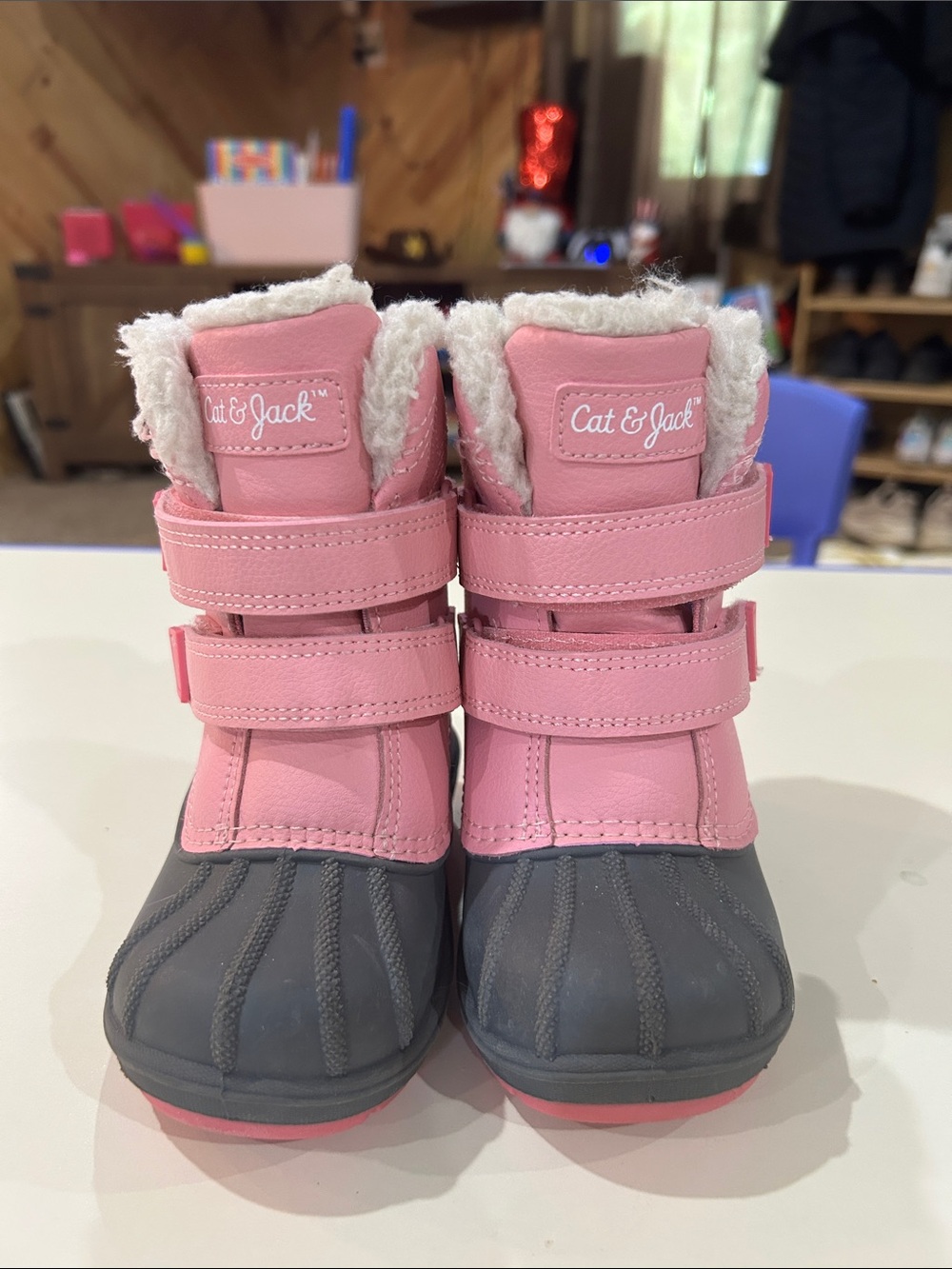 Cat & Jack Pink and Gray Kids Snow Boots with Faux Fur